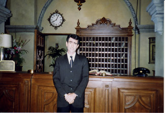 Rob Rhine Standing at the Lobby Desk at Tower of Terror